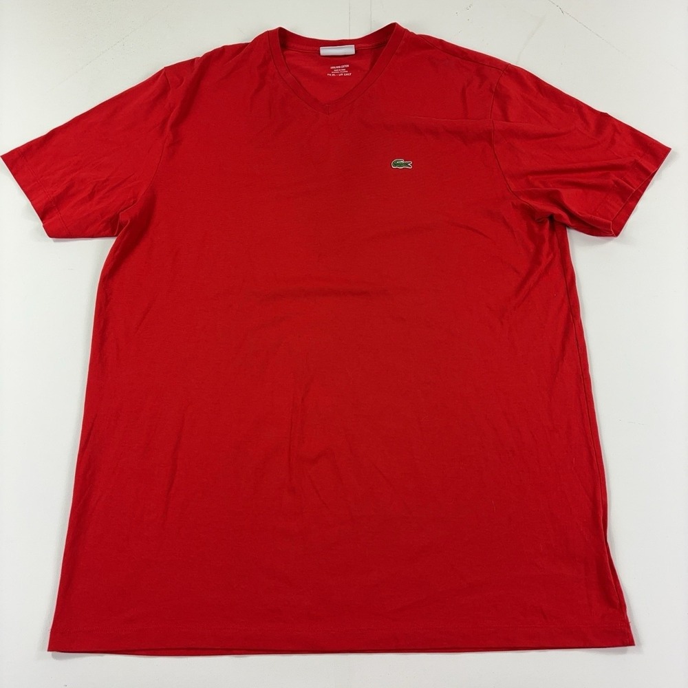 Lacoste Shirt Mens XLT Red V Neck Pima Cotton Jersey Logo Tee Big Tall